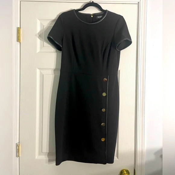 Dkny Sheath Dress with Faux-Leather Trim, Created for Macy's - Black 8